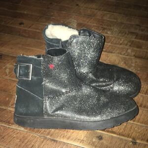 Uggs size 4 shimmery black and silver shearling lined booties